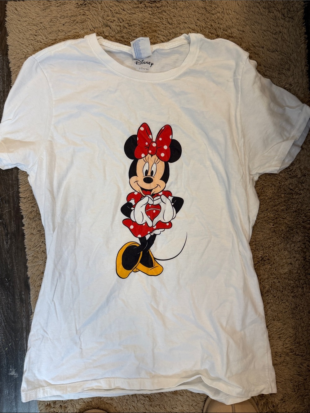 Disney White Tee with Minnie Mouse in Red Bow and Yellow Shoes